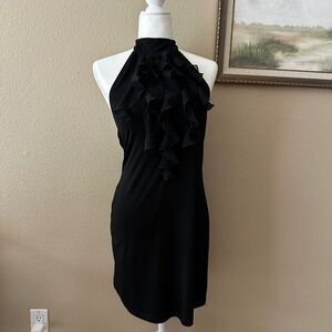 Sweet Storm Black Ruffled Halter Mini Dress Size M LBD Cocktail Party